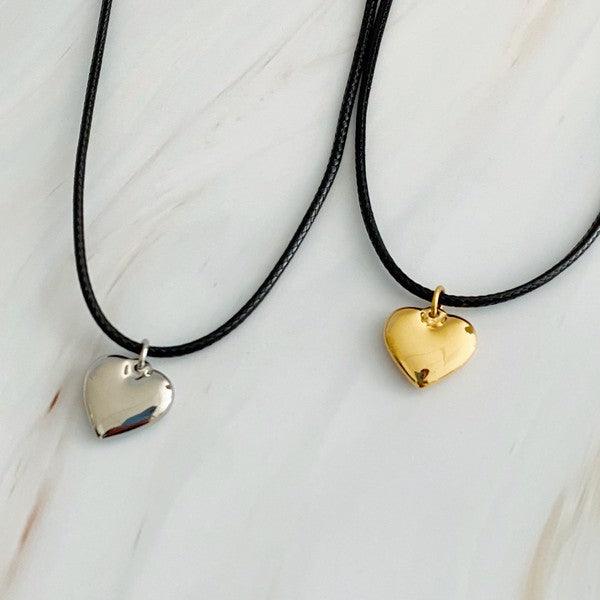 Black Cord Heart Drop Necklace - Ash Boutique