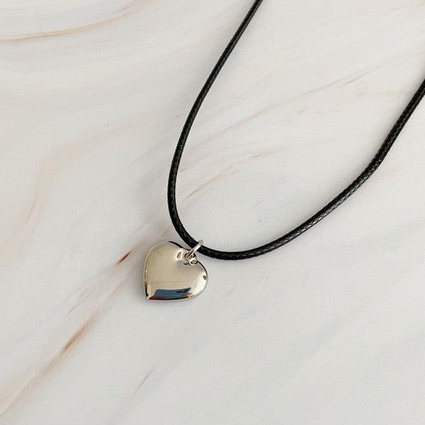 Black Cord Heart Drop Necklace - Ash Boutique