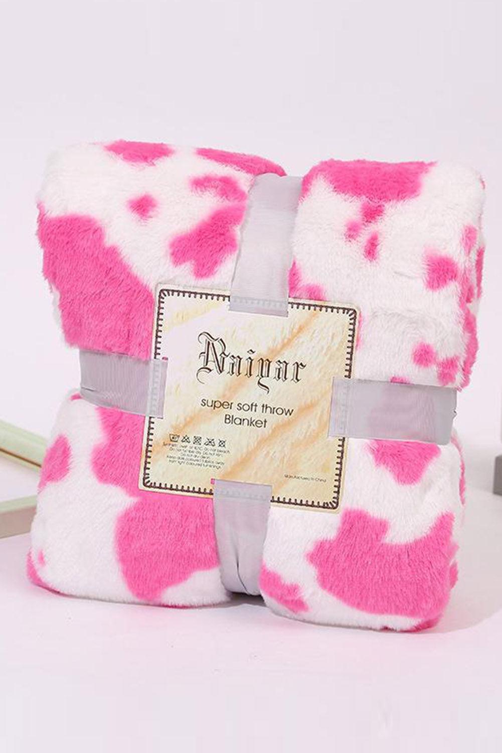 Bright Pink Cow Spot Print Flannel Small Blanket 75*100cm - Ash Boutique