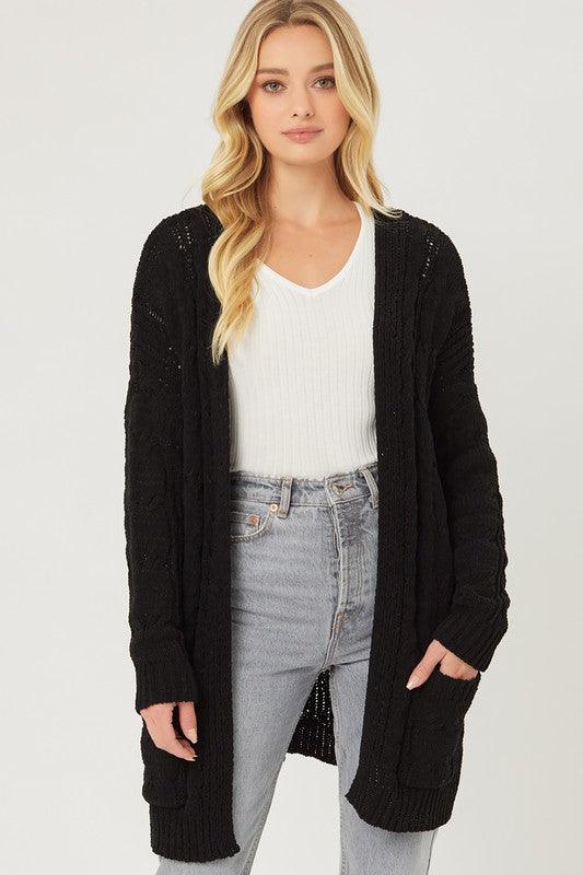 Chenille Cable Knit Oversized Open Front Cardigan - Ash Boutique