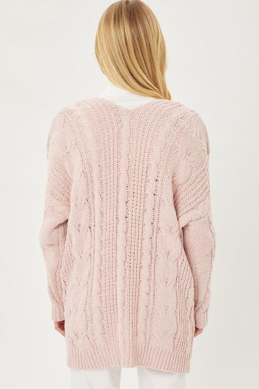 Chenille Cable Knit Oversized Open Front Cardigan - Ash Boutique