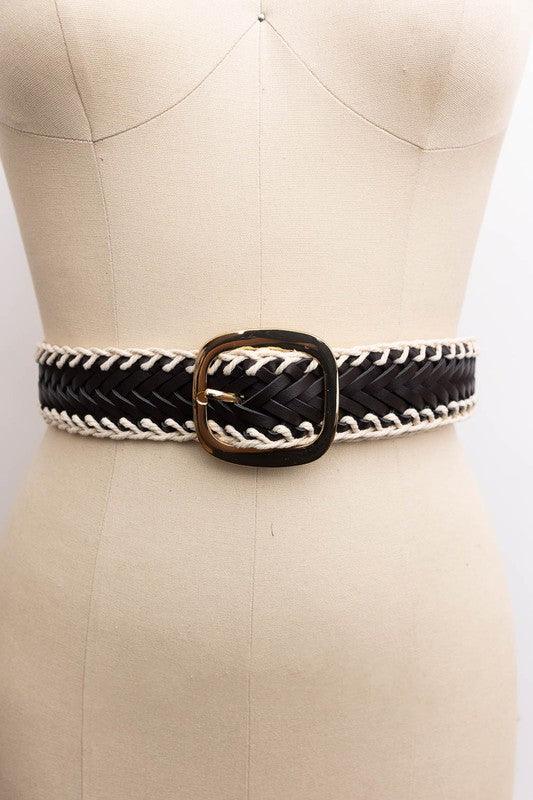 Crochet Trimmed Woven Leather Belt - Ash Boutique