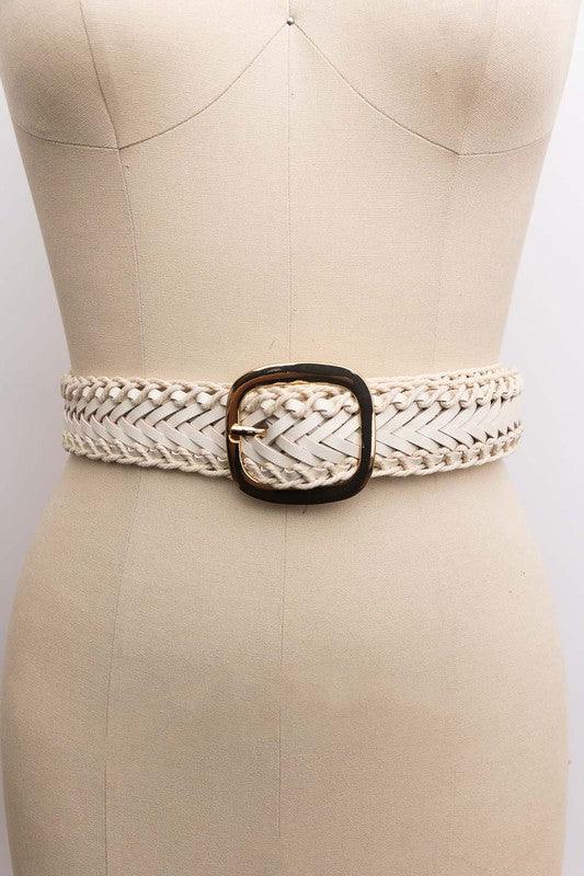 Crochet Trimmed Woven Leather Belt - Ash Boutique