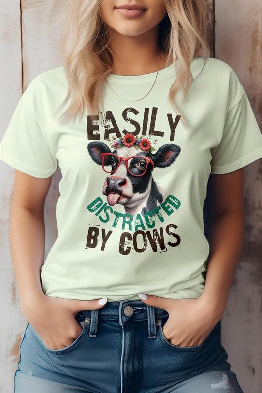 Easily Distracted by Cows Funny Graphic Tee - Ash Boutique