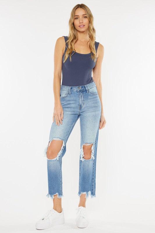 High Rise Chewed Up Mom Jeans - Ash Boutique