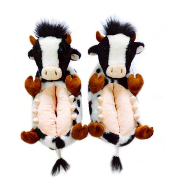 Howdy Cow - Women's Funny Animal Fuzzy Slippers - Ash Boutique