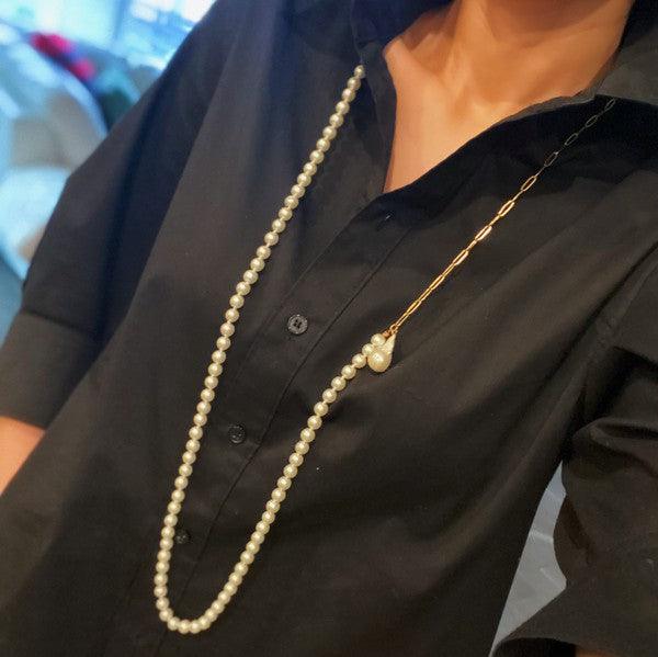 In Your Way Pearl And Chain Long Necklace - Ash Boutique