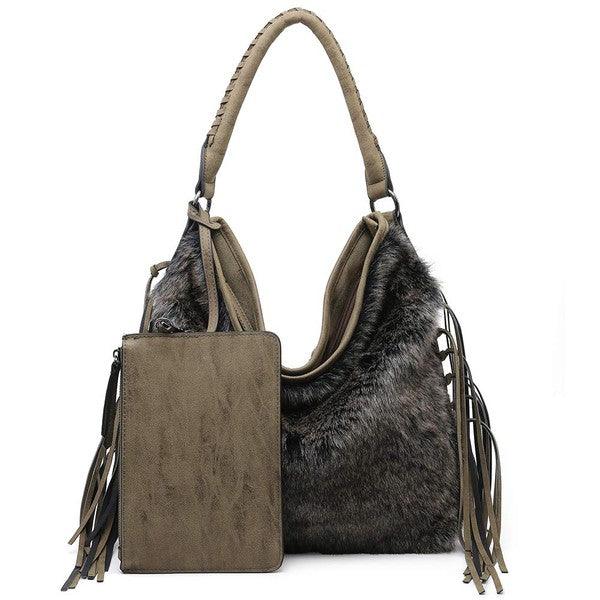 Oversize Hobo Bag for Women Fringe Fur purse - Ash Boutique