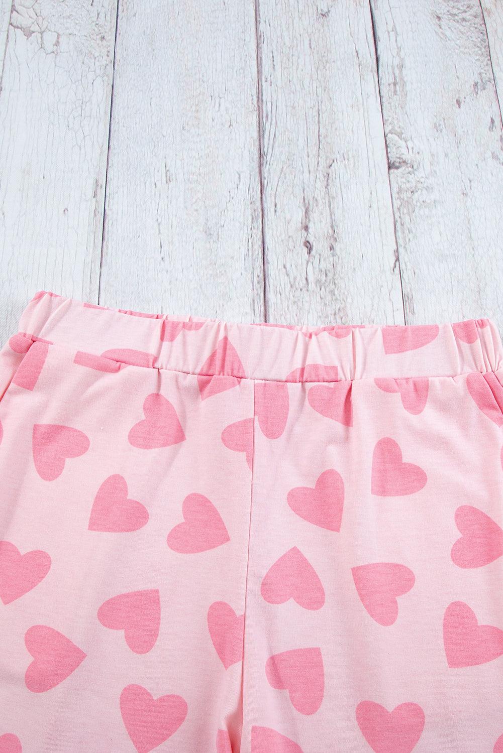 Pink Valentine Heart Shape Print Long Sleeve Top Shorts Lounge Set - Ash Boutique