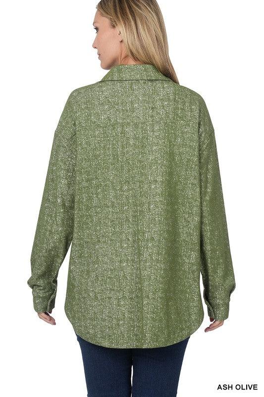 Zenana Melange Knit Long Sleeve Shacket With Pockets - Ash Boutique