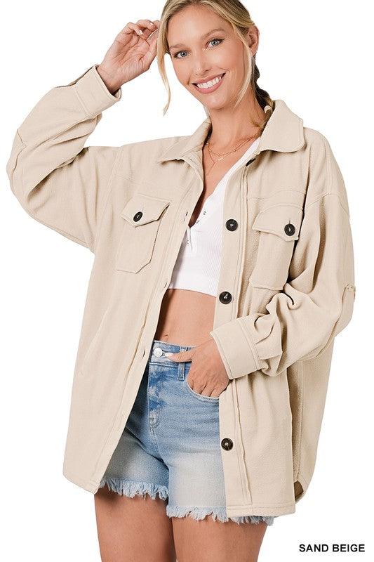 Zenana Oversized Basic Fleece Shacket - Ash Boutique