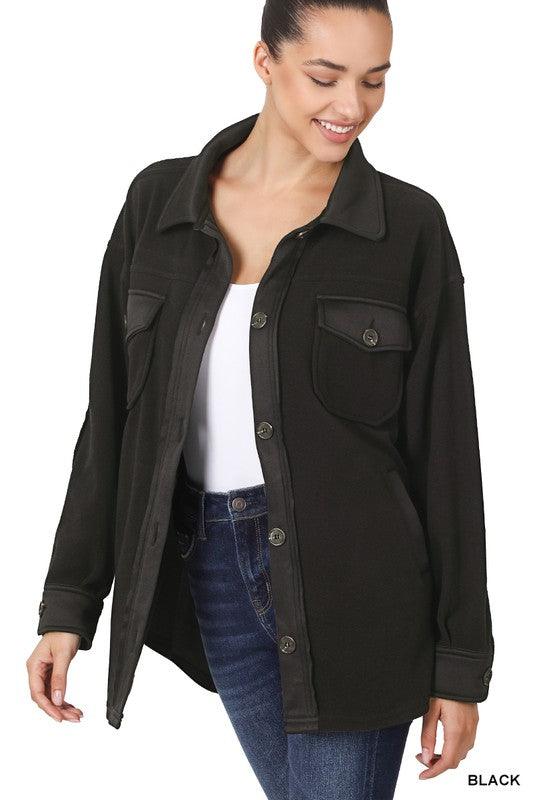 Zenana Oversized Basic Fleece Shacket - Ash Boutique