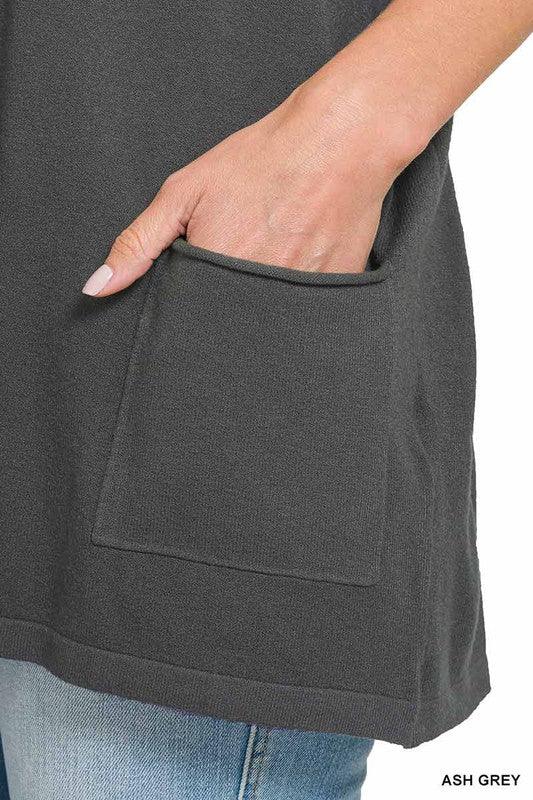 Zenana Oversized Front Pocket Sweater - Ash Boutique