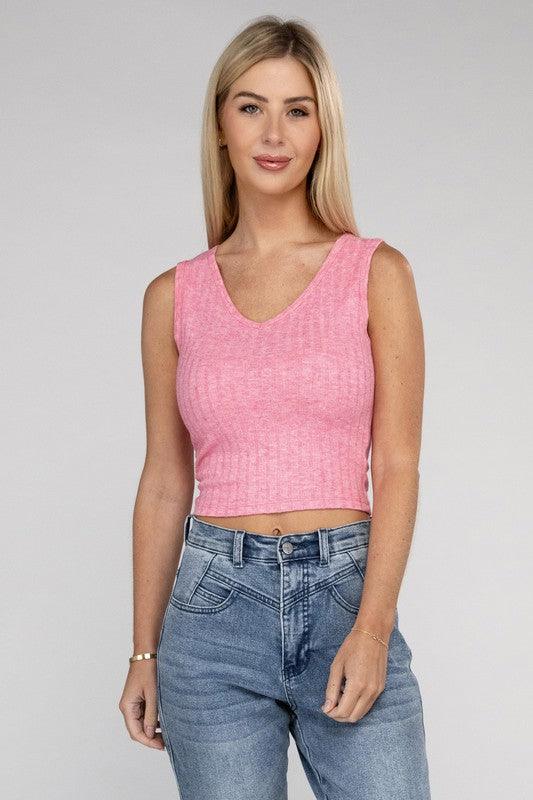 Zenana Ribbed Scoop Neck Cropped Sleeveless Top - Ash Boutique