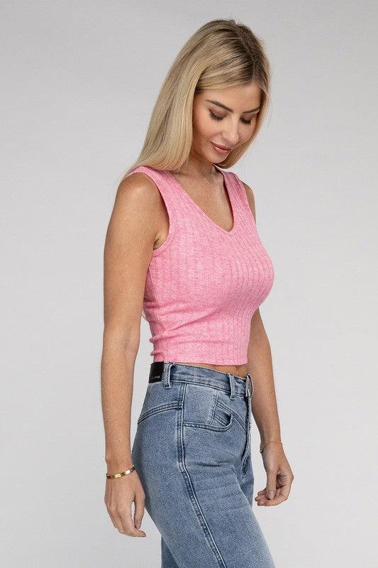 Zenana Ribbed Scoop Neck Cropped Sleeveless Top - Ash Boutique