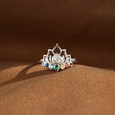 925 Sterling Silver Inlaid Zircon Lotus Shape Ring - Ash Boutique