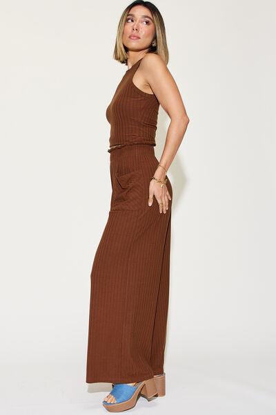 Basic Bae Full Size Ribbed Tank and Wide Leg Pants Set - Ash Boutique