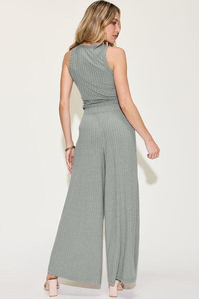 Basic Bae Full Size Ribbed Tank and Wide Leg Pants Set - Ash Boutique