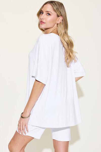Basic Bae Full Size V-Neck Drop Shoulder Short Sleeve T-Shirt and Shorts Set - Ash Boutique