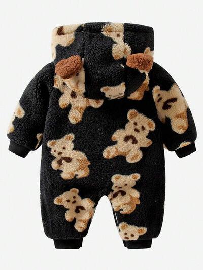 Bear Zip Up Long Sleeve Hooded Jumpsuit - Ash Boutique