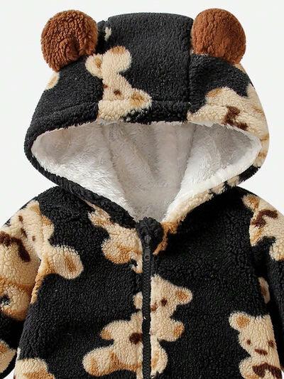 Bear Zip Up Long Sleeve Hooded Jumpsuit - Ash Boutique