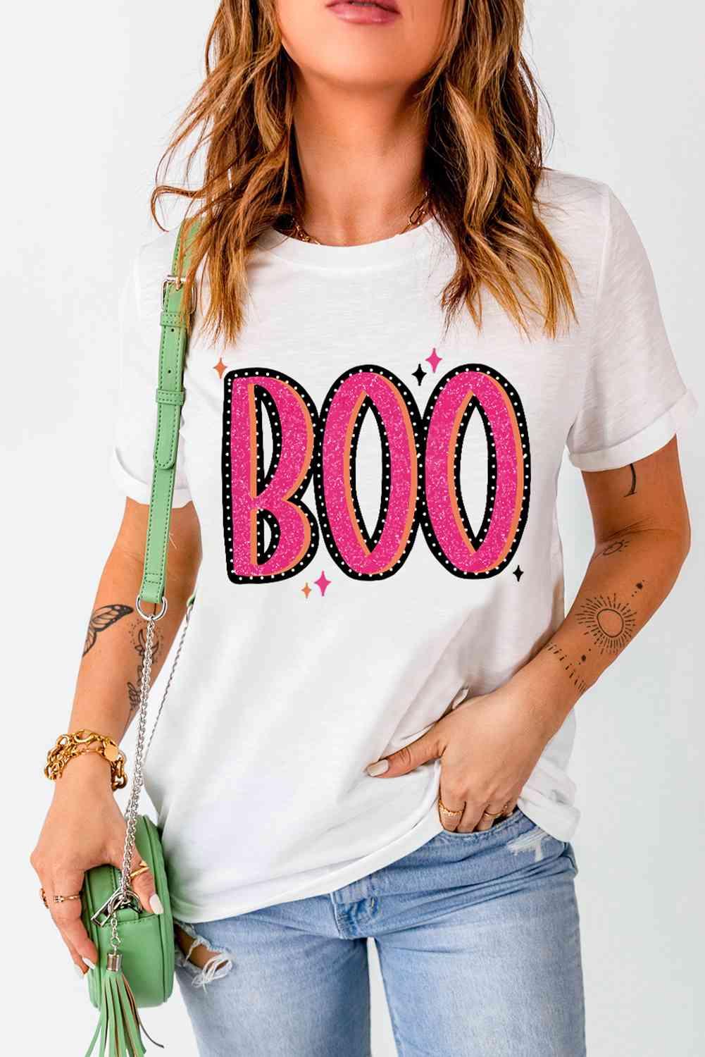 BOO Graphic Short Sleeve Round Neck T-Shirt - Ash Boutique