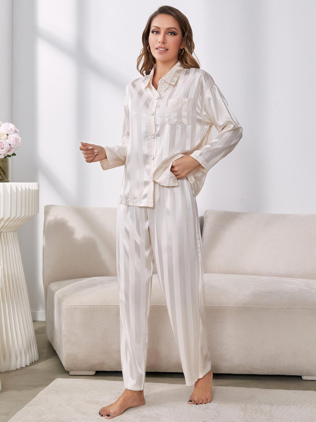 Button-Up Shirt and Pants Pajama Set - Ash Boutique