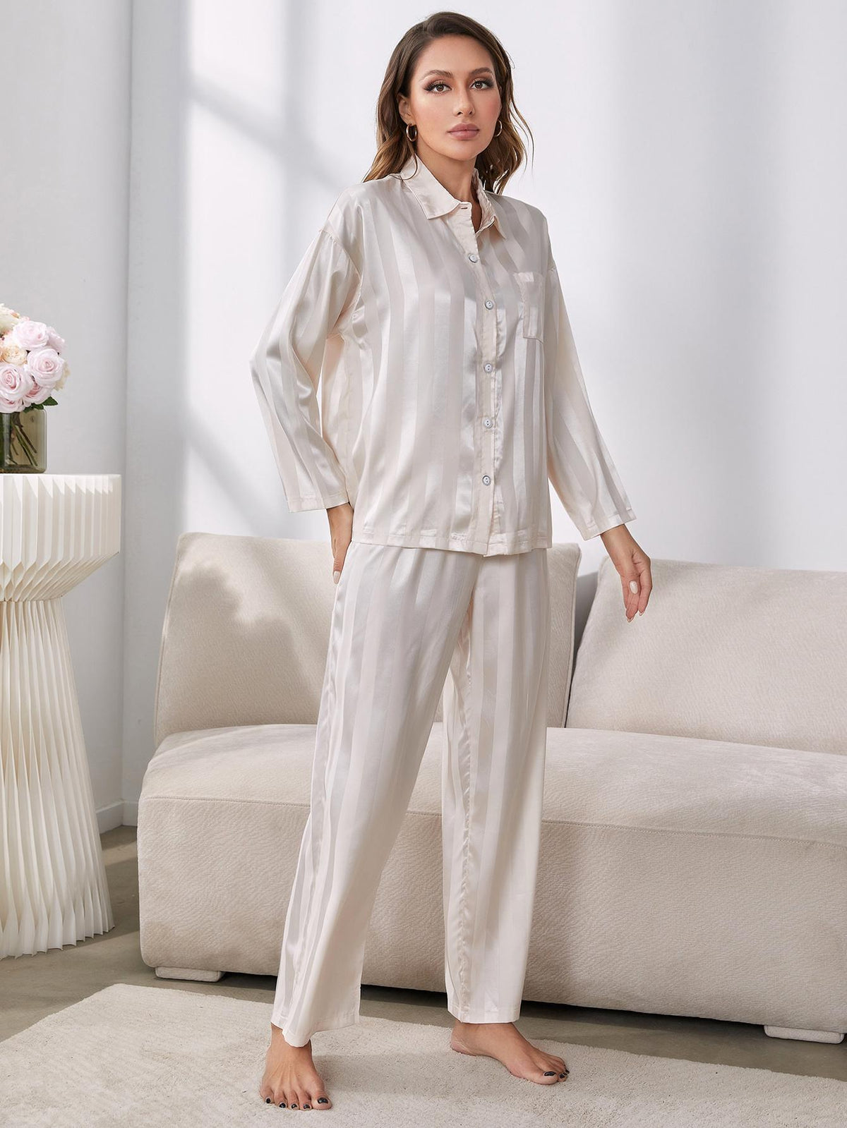 Button-Up Shirt and Pants Pajama Set - Ash Boutique