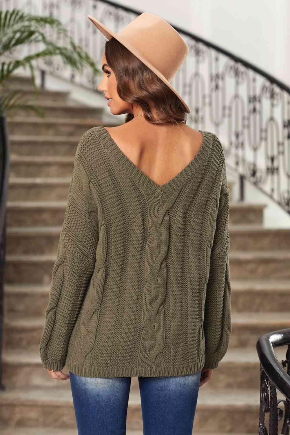 Cable Knit V-Neck Sweater - Ash Boutique