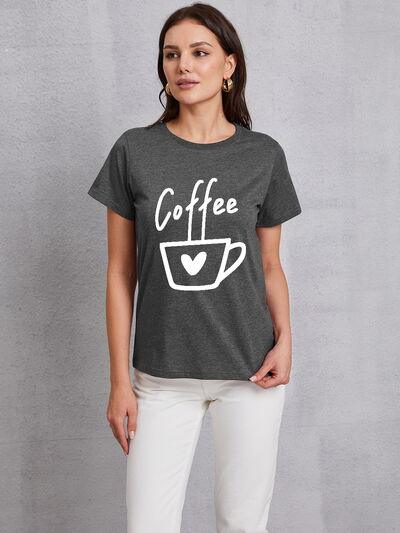 COFFEE Round Neck Short Sleeve T-Shirt - Ash Boutique