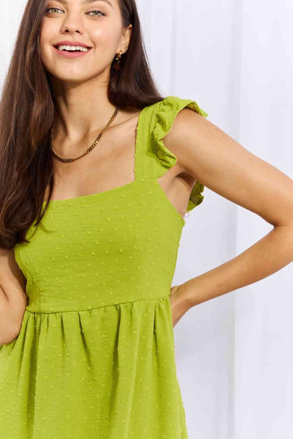 Culture Code Sunny Days Full Size Empire Line Ruffle Sleeve Dress in Lime - Ash Boutique