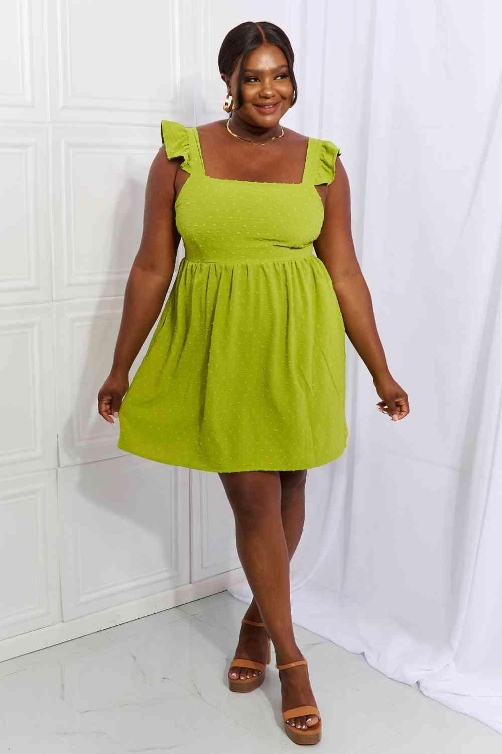 Culture Code Sunny Days Full Size Empire Line Ruffle Sleeve Dress in Lime - Ash Boutique