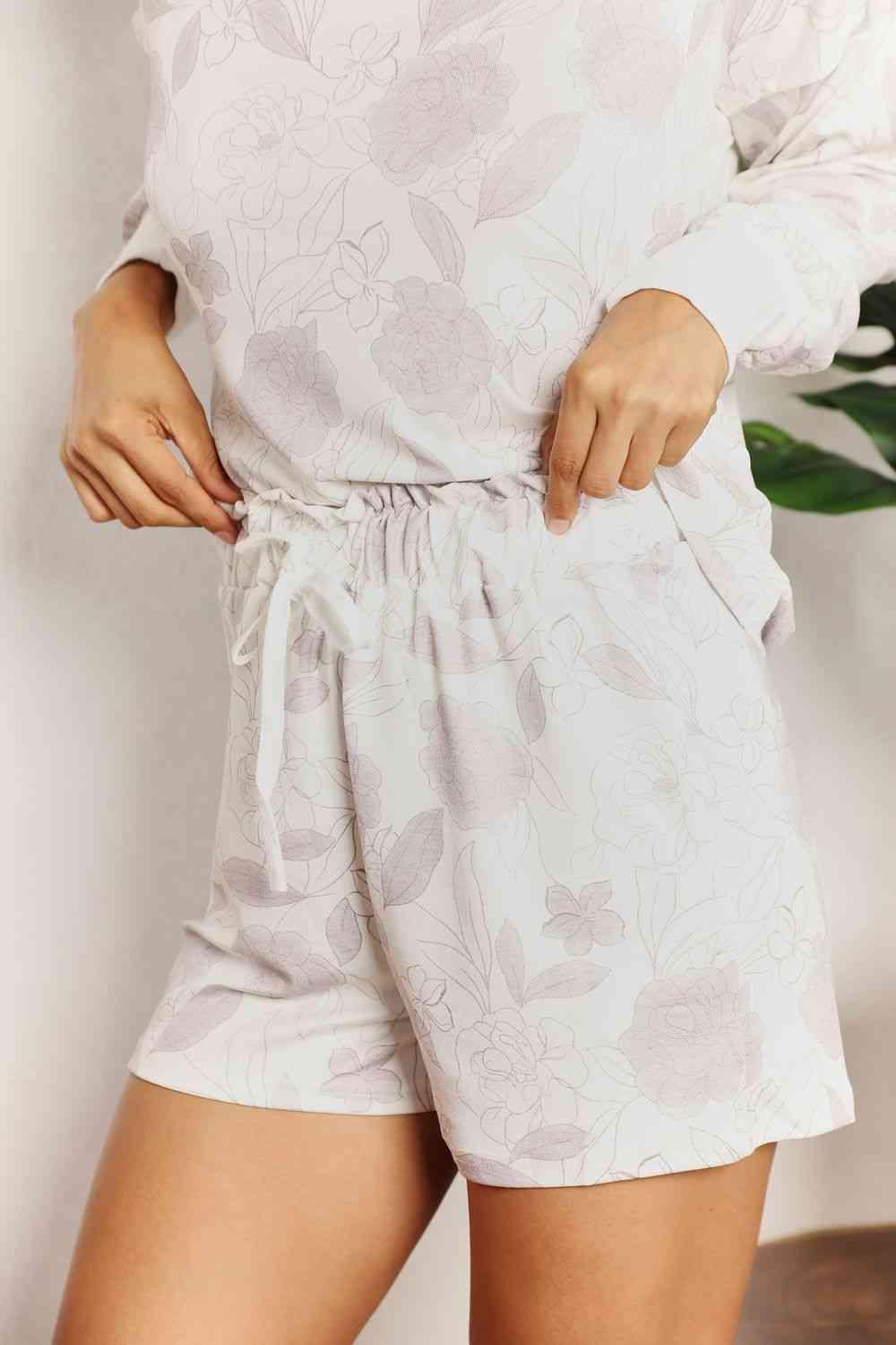 Double Take Floral Long Sleeve Top and Shorts Loungewear Set - Ash Boutique