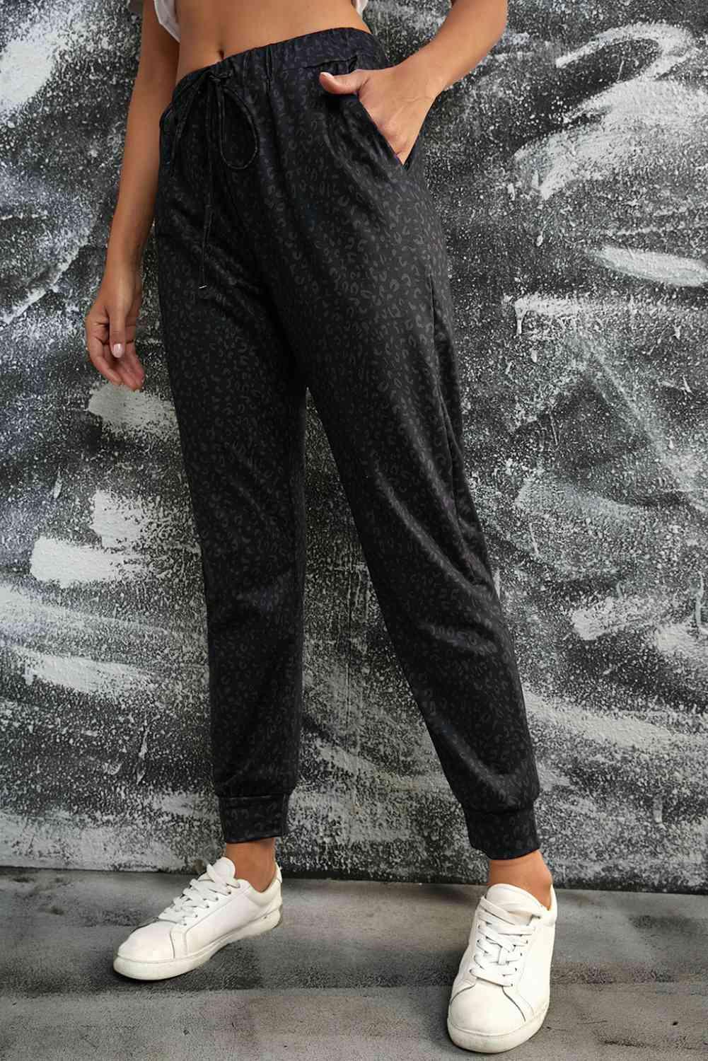 Double Take Leopard Print Joggers with Pockets - Ash Boutique