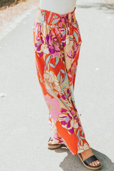 Floral Smocked Wide Waistband Palazzo Pants - Ash Boutique