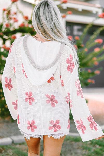Flower Dropped Shoulder Hooded Sweater - Ash Boutique
