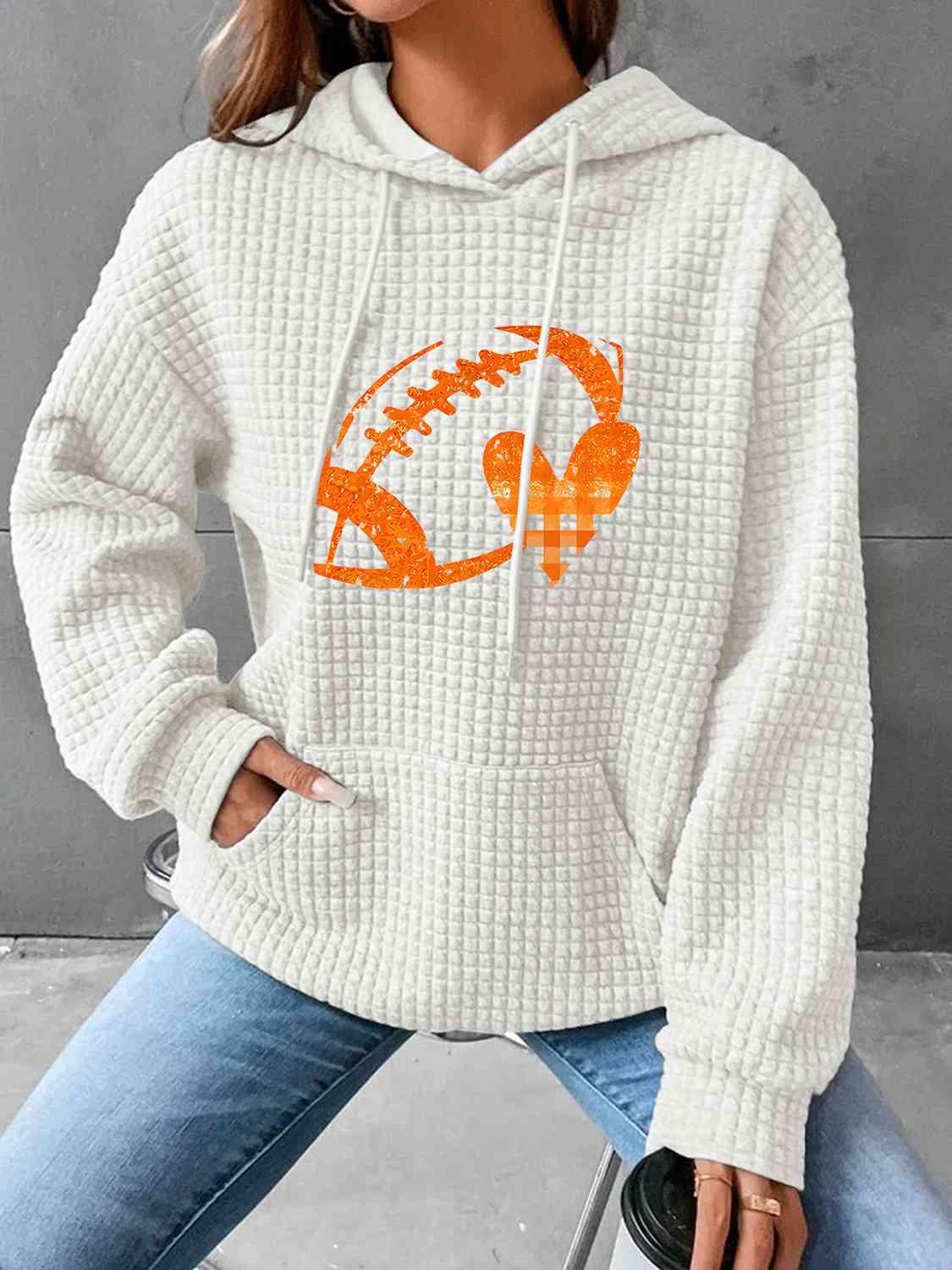 Full Size Football Graphic Drawstring Hoodie - Ash Boutique