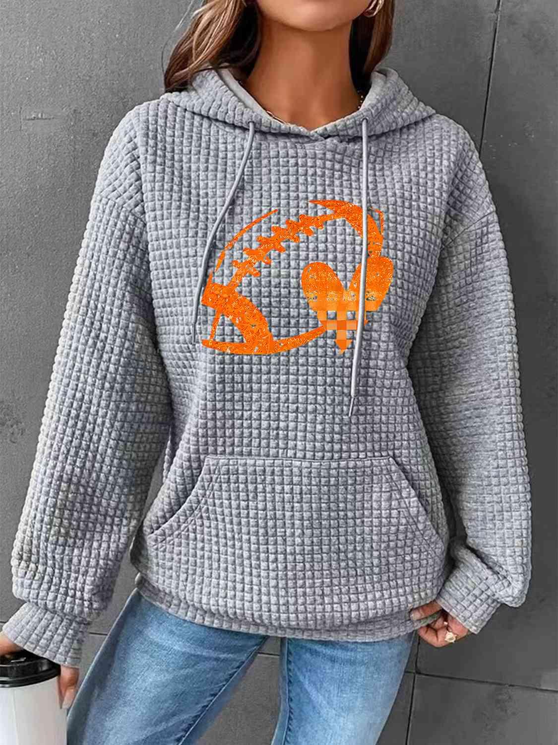 Full Size Football Graphic Drawstring Hoodie - Ash Boutique