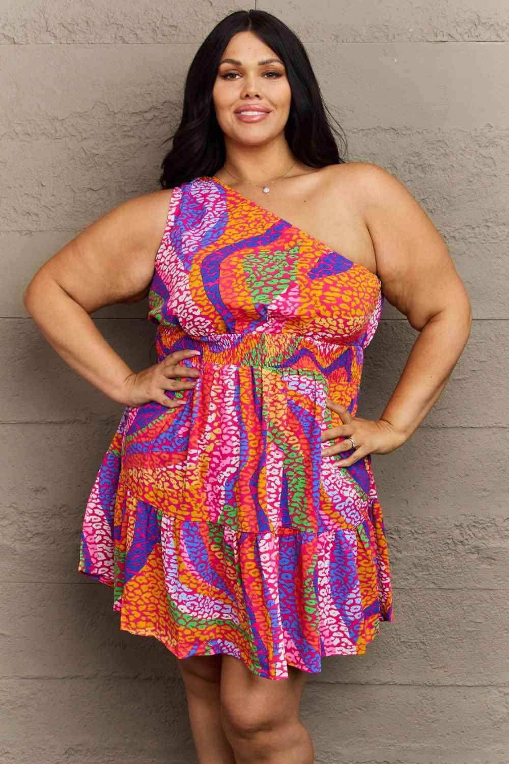 Hailey & Co Fall Back Plus Size One Shoulder Mini Tiered Dress - Ash Boutique