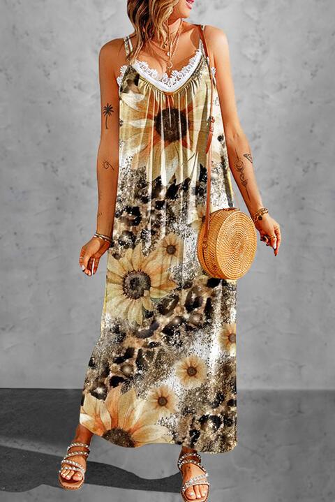 Leopard Sunflower Spaghetti Strap Dress - Ash Boutique