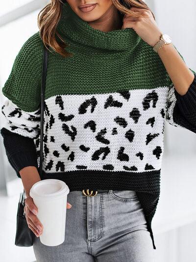 Leopard Turtleneck Dropped Shoulder Sweater - Ash Boutique