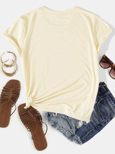 LUCKY Round Neck Short Sleeve T-Shirt - Ash Boutique
