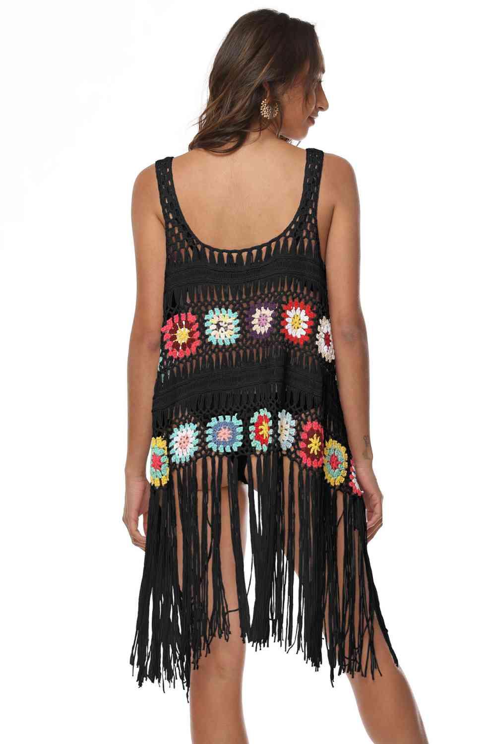 Openwork Fringe Detail Embroidery Sleeveless Cover-Up - Ash Boutique
