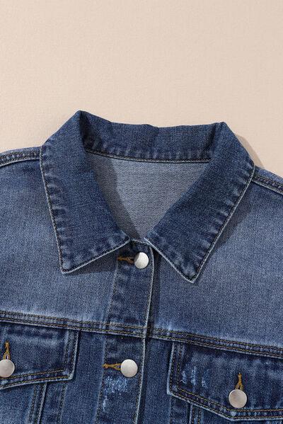 Plus Size Distressed Button Up Raw Hem Denim Jacket - Ash Boutique