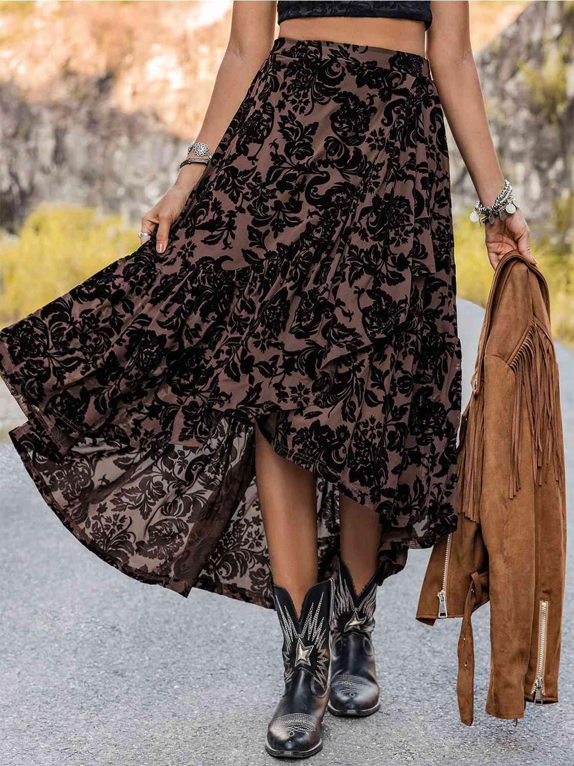 Printed Ruffled Midi Skirt - Ash Boutique