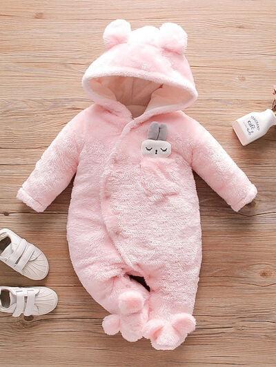 Rabbit Decor Long Sleeve Hooded Snapped Jumpsuit - Ash Boutique