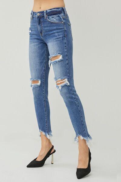 RISEN Distressed Frayed Hem Slim Jeans - Ash Boutique