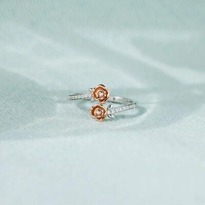 Rose Shape Inlaid Zircon Bypass Ring - Ash Boutique