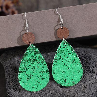 Sequin PU Leather Wooden Dangle Earrings - Ash Boutique