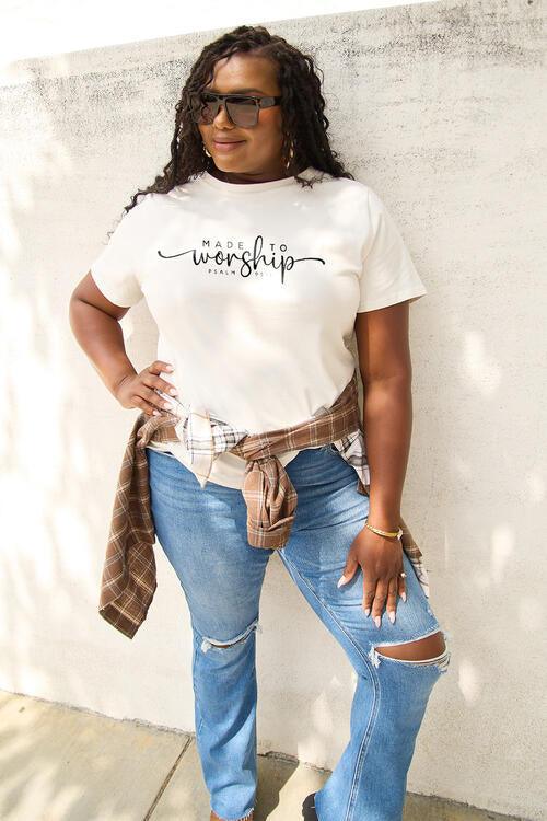 Simply Love Full Size MADE TO WORSHIP Short Sleeve T-Shirt - Ash Boutique